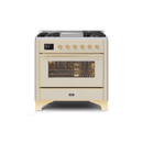 ILVE 36 Inch Majestic II Series Dual Fuel Natural Gas Range with 6 Burners and Griddle with 3.5 cu. ft. Oven Capacity TFT Oven Control Display UM09FDNS3