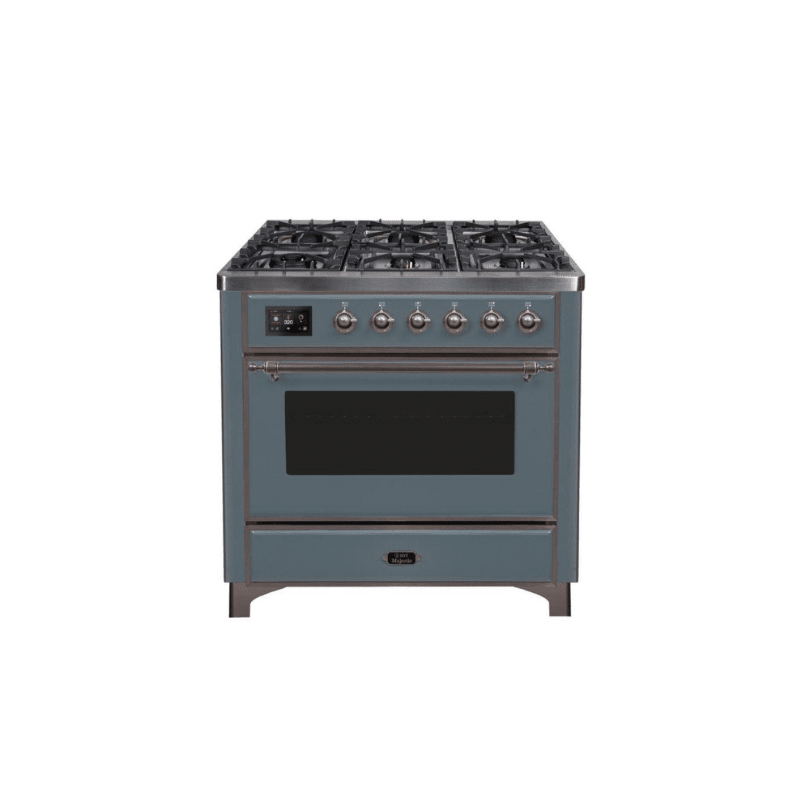 ILVE 36 Inch Majestic II Series Dual Fuel Natural Gas Range with 6 Burners and Griddle with 3.5 cu. ft. Oven Capacity TFT Oven Control Display UM09FDNS3