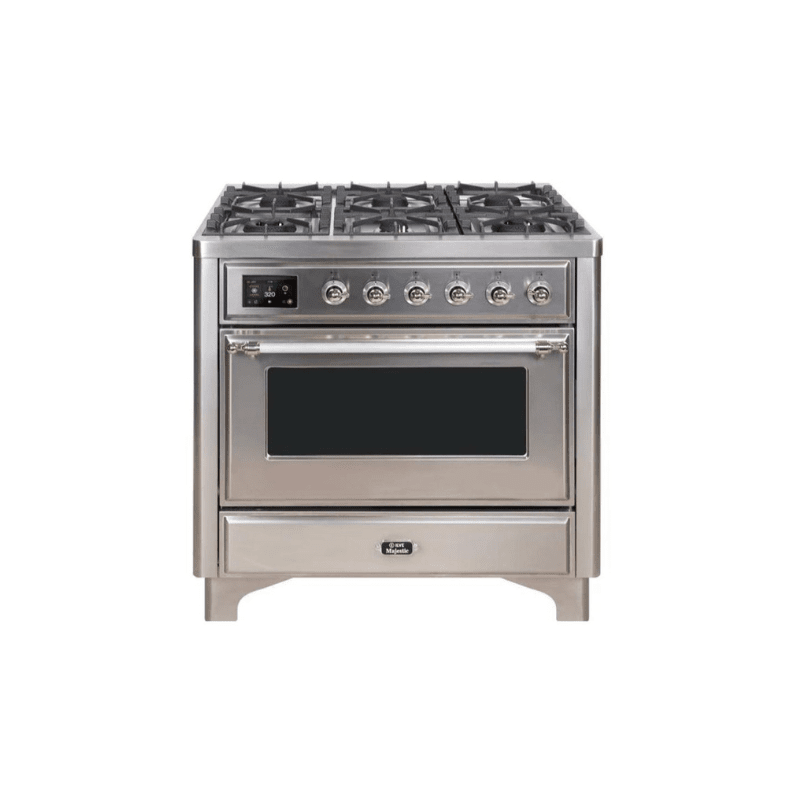 ILVE 36 Inch Majestic II Series Dual Fuel Natural Gas Range with 6 Burners and Griddle with 3.5 cu. ft. Oven Capacity TFT Oven Control Display UM09FDNS3