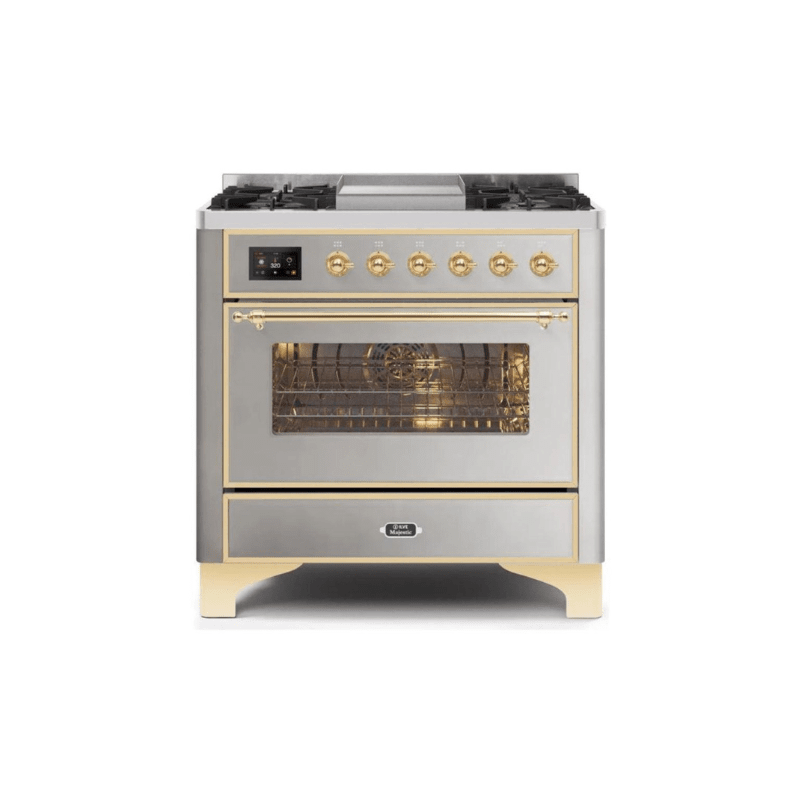 ILVE 36 Inch Majestic II Series Dual Fuel Natural Gas Range with 6 Burners and Griddle with 3.5 cu. ft. Oven Capacity TFT Oven Control Display UM09FDNS3