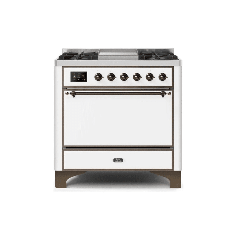ILVE 36 Inch Majestic II Series Natural/ Propane Gas Burner and Electric Oven Range with 6 Sealed Burners UM09FDQNS3