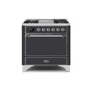 ILVE 36 Inch Majestic II Series Natural/ Propane Gas Burner and Electric Oven Range with 6 Sealed Burners UM09FDQNS3