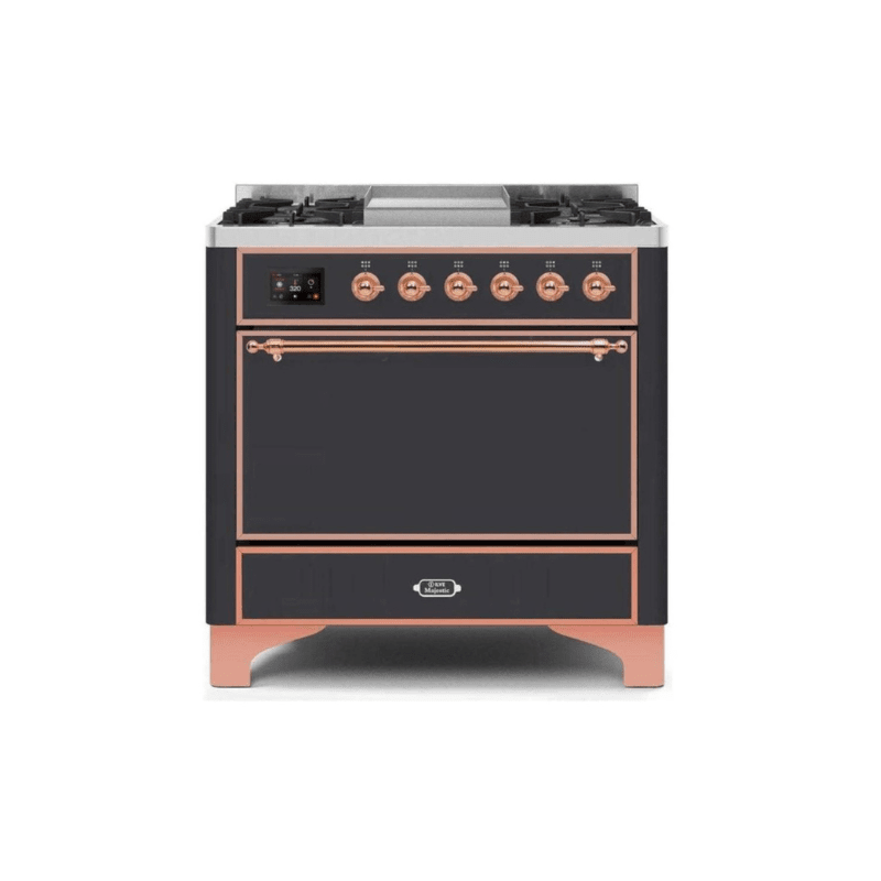 ILVE 36 Inch Majestic II Series Natural/ Propane Gas Burner and Electric Oven Range with 6 Sealed Burners UM09FDQNS3