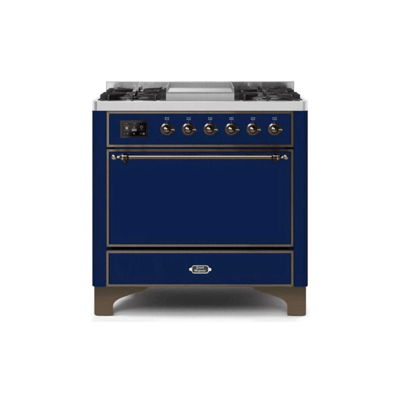 ILVE 36 Inch Majestic II Series Natural/ Propane Gas Burner and Electric Oven Range with 6 Sealed Burners UM09FDQNS3