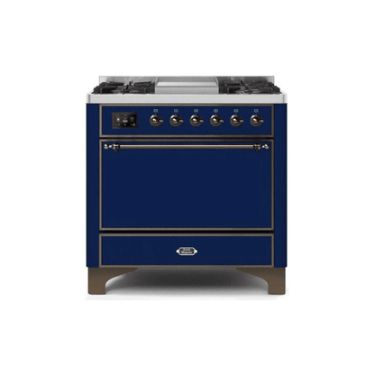 ILVE 36 Inch Majestic II Series Natural/ Propane Gas Burner and Electric Oven Range with 6 Sealed Burners UM09FDQNS3