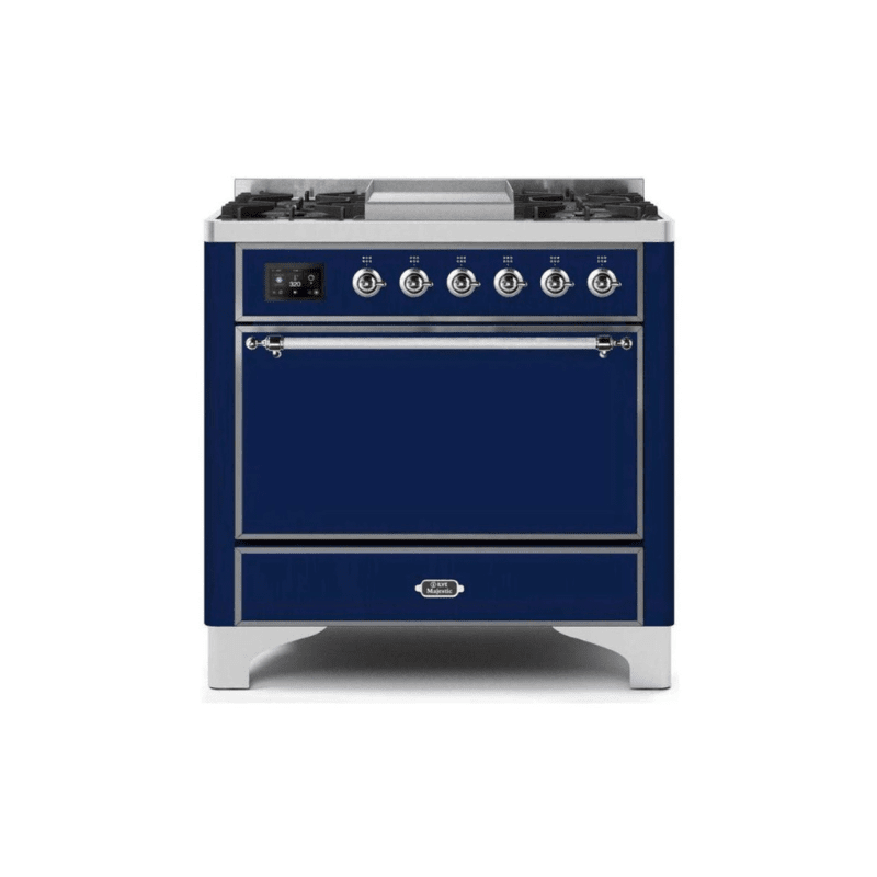 ILVE 36 Inch Majestic II Series Natural/ Propane Gas Burner and Electric Oven Range with 6 Sealed Burners UM09FDQNS3
