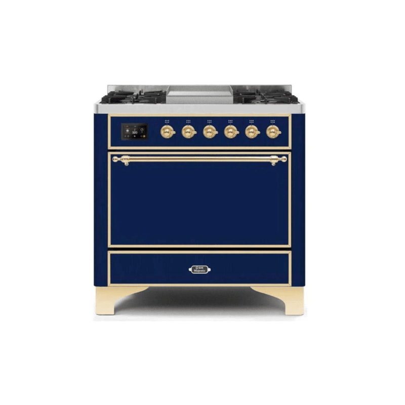 ILVE 36 Inch Majestic II Series Natural/ Propane Gas Burner and Electric Oven Range with 6 Sealed Burners UM09FDQNS3