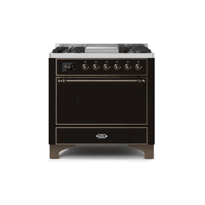 ILVE 36 Inch Majestic II Series Natural/ Propane Gas Burner and Electric Oven Range with 6 Sealed Burners UM09FDQNS3