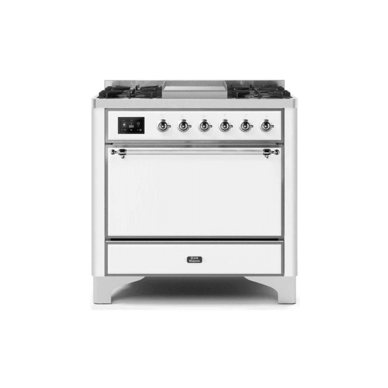 ILVE 36 Inch Majestic II Series Natural/ Propane Gas Burner and Electric Oven Range with 6 Sealed Burners UM09FDQNS3