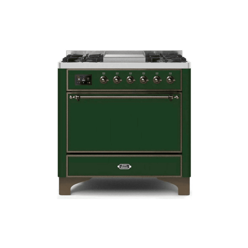 ILVE 36 Inch Majestic II Series Natural/ Propane Gas Burner and Electric Oven Range with 6 Sealed Burners UM09FDQNS3