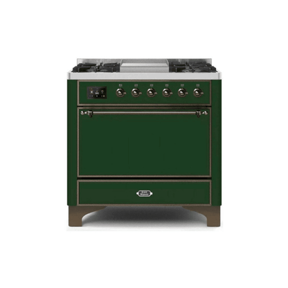 ILVE 36 Inch Majestic II Series Natural/ Propane Gas Burner and Electric Oven Range with 6 Sealed Burners UM09FDQNS3