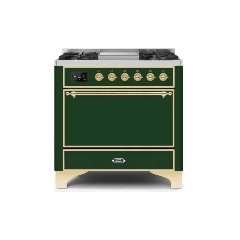 ILVE 36 Inch Majestic II Series Natural/ Propane Gas Burner and Electric Oven Range with 6 Sealed Burners UM09FDQNS3