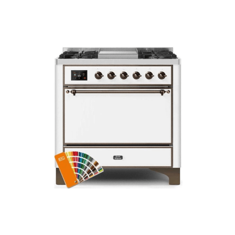 ILVE 36 Inch Majestic II Series Natural/ Propane Gas Burner and Electric Oven Range with 6 Sealed Burners UM09FDQNS3