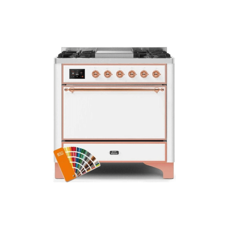ILVE 36 Inch Majestic II Series Natural/ Propane Gas Burner and Electric Oven Range with 6 Sealed Burners UM09FDQNS3