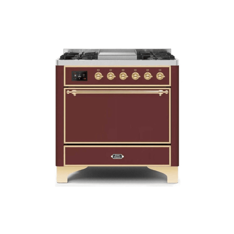 ILVE 36 Inch Majestic II Series Natural/ Propane Gas Burner and Electric Oven Range with 6 Sealed Burners UM09FDQNS3