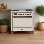 ILVE 36 Inch Majestic II Series Natural/ Propane Gas Burner and Electric Oven Range with 6 Sealed Burners UM09FDQNS3