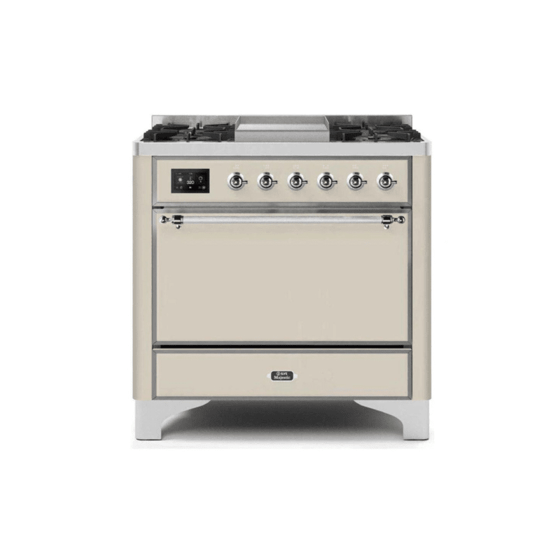 ILVE 36 Inch Majestic II Series Natural/ Propane Gas Burner and Electric Oven Range with 6 Sealed Burners UM09FDQNS3