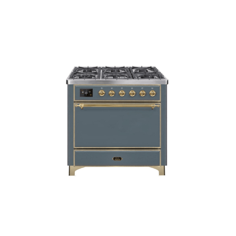 ILVE 36 Inch Majestic II Series Natural/ Propane Gas Burner and Electric Oven Range with 6 Sealed Burners UM09FDQNS3