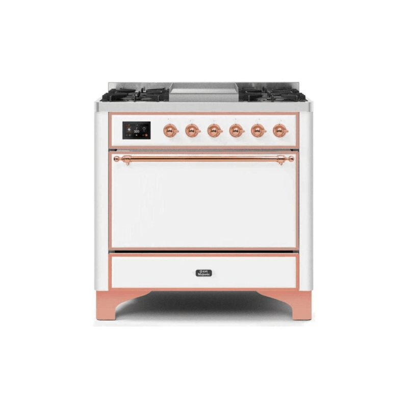 ILVE 36 Inch Majestic II Series Natural/ Propane Gas Burner and Electric Oven Range with 6 Sealed Burners UM09FDQNS3