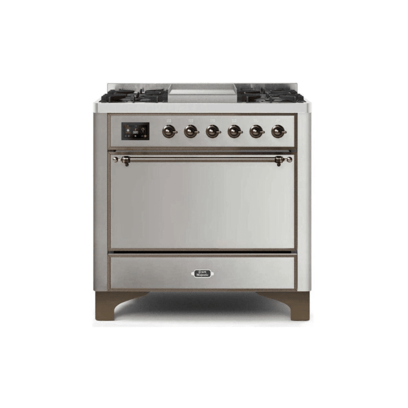 ILVE 36 Inch Majestic II Series Natural/ Propane Gas Burner and Electric Oven Range with 6 Sealed Burners UM09FDQNS3