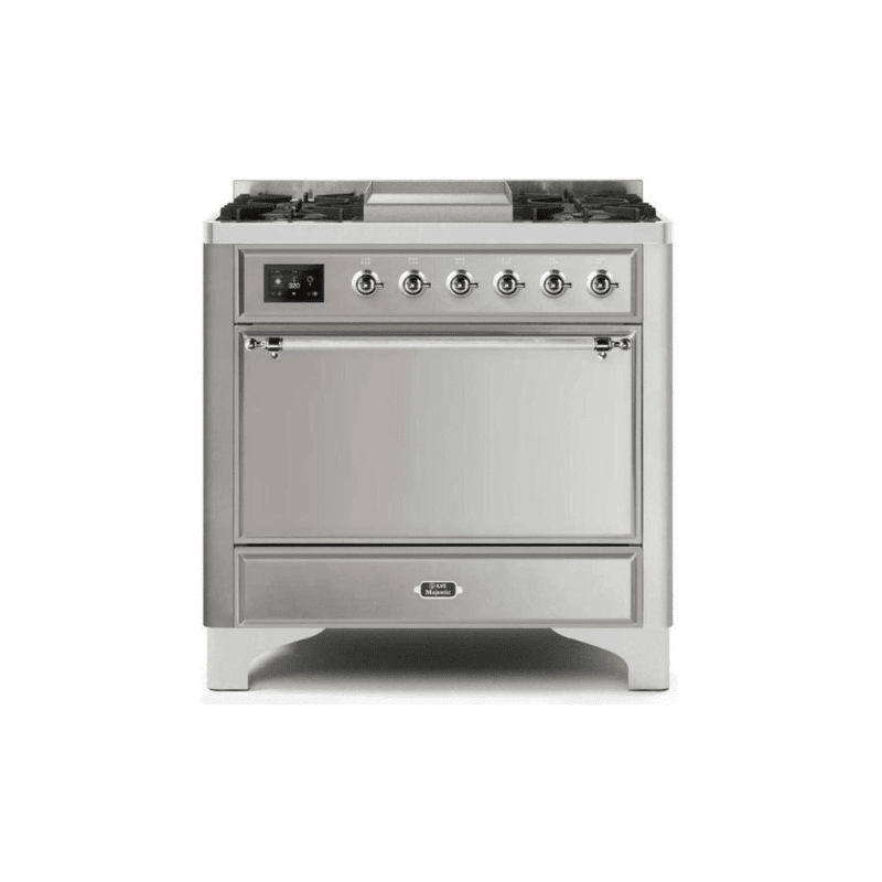 ILVE 36 Inch Majestic II Series Natural/ Propane Gas Burner and Electric Oven Range with 6 Sealed Burners UM09FDQNS3