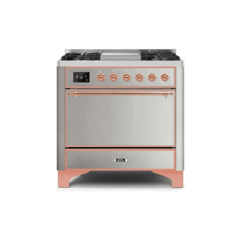 ILVE 36 Inch Majestic II Series Natural/ Propane Gas Burner and Electric Oven Range with 6 Sealed Burners UM09FDQNS3