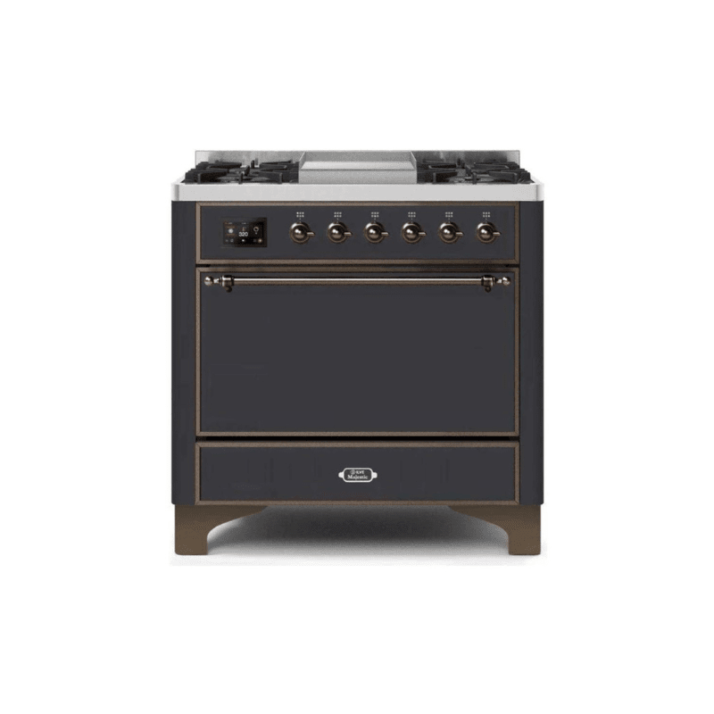 ILVE 36 Inch Majestic II Series Natural/ Propane Gas Burner and Electric Oven Range with 6 Sealed Burners UM09FDQNS3
