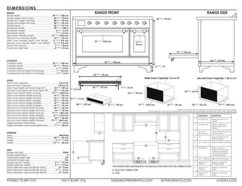 40 Inch Electric Range dimension