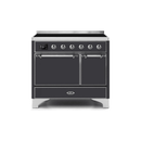 ILVE 40 Inch Majestic II Series Induction Range with 6 Elements Dual Ovens TFT Control Display Solid Oven Door UMDI10QNS3