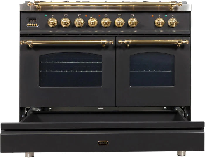 ILVE 40-Inch Nostalgie - Dual Fuel Range with 5 Sealed Brass Burners - 3.55 cu. ft. Oven - Griddle - UPDN100FDMPI