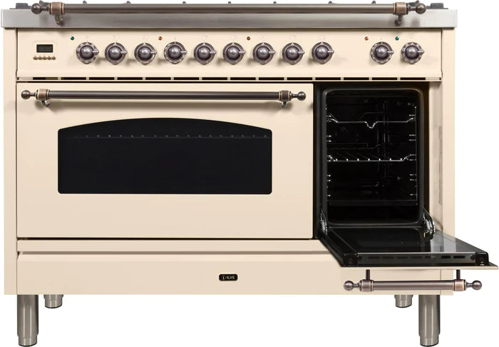 ILVE 48-Inch Nostalgie - Dual Fuel Range with 7 Sealed Burners - 5 cu. ft. Oven - Griddle - UPN120FDMPN
