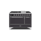 ILVE 48 Inch Majestic II Series Freestanding Dual Fuel Liquid Propane Range with 8 Sealed Brass Non Stick Coated Burners and Griddle UM12FDQNS3