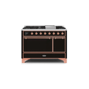 ILVE 48 Inch Majestic II Series Freestanding Dual Fuel Liquid Propane Range with 8 Sealed Brass Non Stick Coated Burners and Griddle UM12FDQNS3