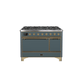 ILVE 48 Inch Majestic II Series Freestanding Dual Fuel Liquid Propane Range with 8 Sealed Brass Non Stick Coated Burners and Griddle UM12FDQNS3