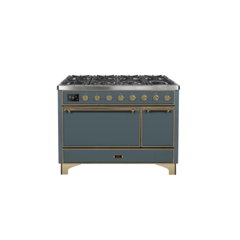 ILVE 48 Inch Majestic II Series Freestanding Dual Fuel Liquid Propane Range with 8 Sealed Brass Non Stick Coated Burners and Griddle UM12FDQNS3
