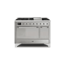 ILVE 48 Inch Majestic II Series Freestanding Dual Fuel Liquid Propane Range with 8 Sealed Brass Non Stick Coated Burners and Griddle UM12FDQNS3