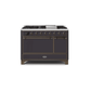 ILVE 48 Inch Majestic II Series Freestanding Dual Fuel Liquid Propane Range with 8 Sealed Brass Non Stick Coated Burners and Griddle UM12FDQNS3