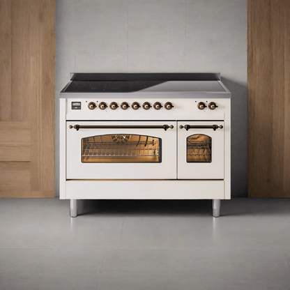 ILVE 48" Nostalgie II Series Freestanding Electric Double Oven Range with 8 Elements, Triple Glass Cool Door, Convection Oven, TFT Oven Control Display and Child Lock - UPI486NMP