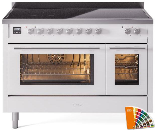 ILVE 48" Professional Plus II Series Freestanding Electric Double Oven Range with 8 Elements, Triple Glass Cool Door, Convection Oven, TFT Oven Control Display and Child Lock - UPI486WMP