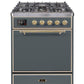 ILVE - Majestic II Series - 30 Inch Dual Fuel Freestanding Range Gas/Propane (UM30DQNE3) - Blue Grey with Brass