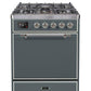 ILVE - Majestic II Series - 30 Inch Dual Fuel Freestanding Range Gas/Propane (UM30DQNE3) - Blue Grey with Chrome