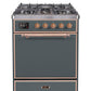 ILVE - Majestic II Series - 30 Inch Dual Fuel Freestanding Range Gas/Propane (UM30DQNE3) - Blue Grey with Copper