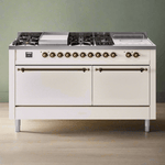 ILVE Nostalgie II 60" Dual Fuel Range with 7 Sealed Burners + Griddle + French Top Solid Door - UP60FSQNMP