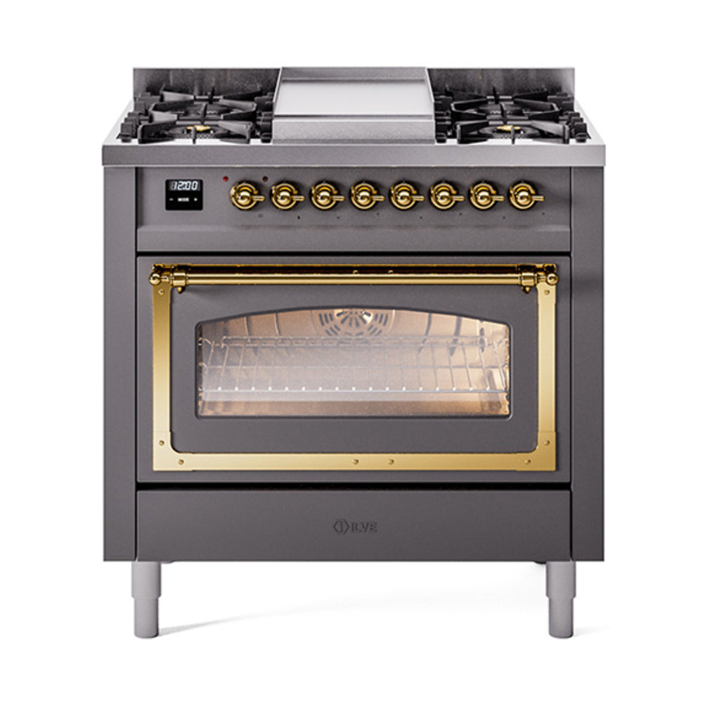 ILVE Nostalgie II Noblesse 36″ Dual Fuel Range Triple Glass Door -UN36FNMP