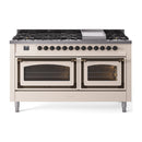 ILVE Nostalgie II Noblesse 60" Dual Fuel Freestanding Range with 9 Sealed Burners + Griddle with Triple Glass Door - UN60FNMP