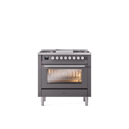 ILVE Professional Plus II 36-Inch Freestanding Dual Fuel Range with 6 Sealed Burner - UP36FWMP