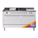 ILVE Professional Plus II 60" Dual Fuel Range with 7 Sealed Burners + Griddle + French Top Solid Door - UP60FSQMP