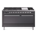 ILVE Professional Plus II 60" Dual Fuel Range with 9 Sealed Burners + Griddle Solid Door - UP60FQMP