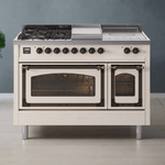 ILVE Nostalgie II Noblesse 48" Dual Fuel Freestanding Range 8 Sealed Burners + Griddle with Triple Glass Door - UN48FNMP