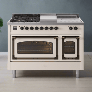 ILVE Nostalgie II Noblesse 48" Dual Fuel Freestanding Range 8 Sealed Burners + Griddle with Triple Glass Door - UN48FNMP